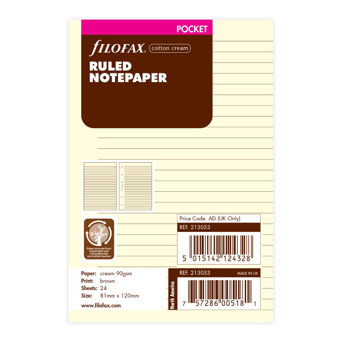 Filofax Nachfülltasche Baumwolle Creme gefüttert