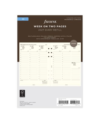 Filofax A5 Nachfüllpackung Woche auf 2 Seiten Creme 2027