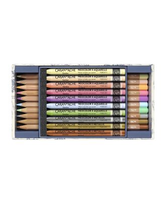 Caran d'Ache Toile de Jouy Special Edition Set mit Aquarellstiften und Neocolor II Aquarellfarben