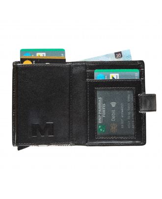 Maverick Ganzschwarze, superkompakte Lederbrieftasche mit RFID-Schutz „ Cardprotector “