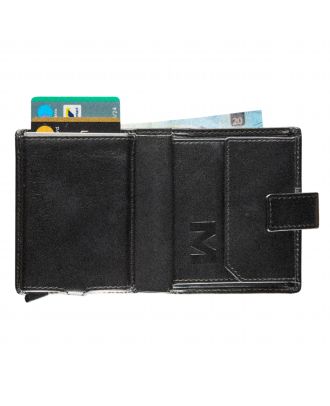 Maverick Kompakte, komplett schwarze Lederbrieftasche mit RFID-Schutz „ Cardprotector “