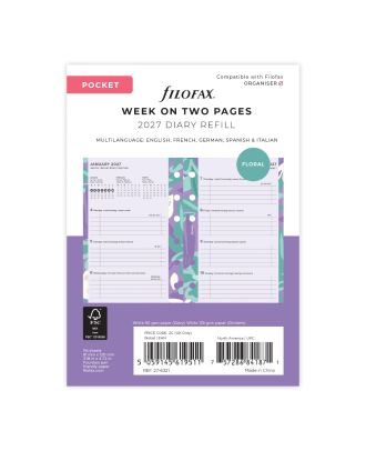 Recambio de bolsillo Filofax Semana floral en 2 páginas 2027