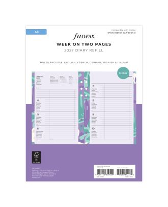 Filofax A5 Floral Ilustrada Semana en 2 Páginas con Columnas 5 idiomas 2027