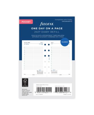 Filofax Pocket Recambio, un día por página, 2027