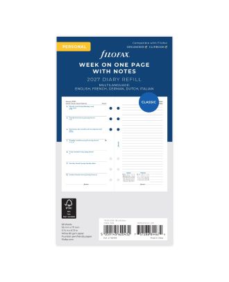 Recambio Filofax Personal Semana en 1 Página con Notas 2027