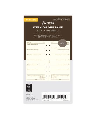Filofax Personal Filler Semana en 1 Página Crema 2027