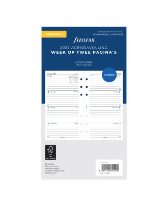 Recambio Filofax Personal, semana en 2 páginas, rayado, 2027