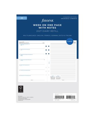 <p>Planifica tu semana cómodamente con este relleno de agenda con vista general de la semana en una página y disposición horaria, además de una página de notas para tus apuntes. Hecho para el formato Filofax A5. El relleno va de enero a diciembre y cabe en z</p>