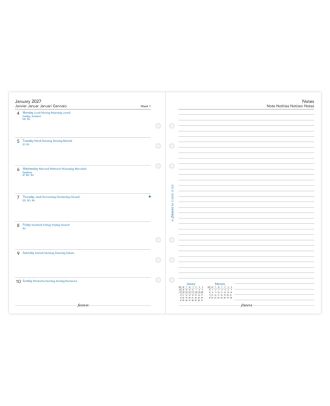 <p>Planifica tu semana cómodamente con este relleno de agenda con vista general de la semana en una página y disposición horaria, además de una página de notas para tus apuntes. Hecho para el formato Filofax A5. El relleno va de enero a diciembre y cabe en z</p>