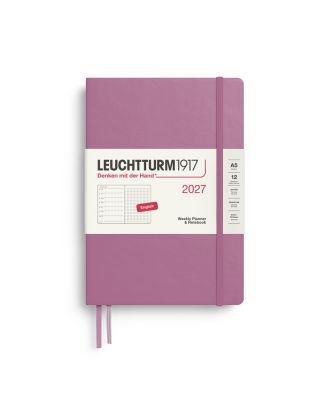 Agenda Leuchtturm1917 2027: planificador semanal con notas, papel punteado, tamaño mediano A5, Dusty Rose