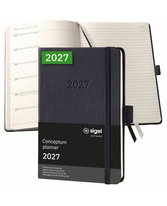 Sigel Conceptum Pure Agenda semanal 2027 con espacio para notas, formato A6, negra, tapa dura