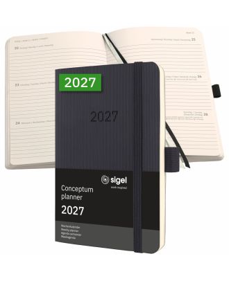 Sigel Conceptum Pure Agenda semanal 2027 A6, negra, con tapa blanda