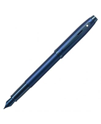 Sheaffer 100 Pluma estilográfica con acabado PVD azul satinado y detalles en azul