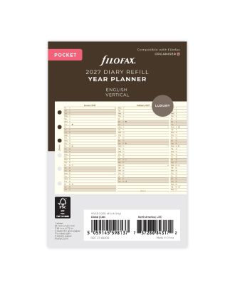 Agenda anual Filofax vertical Pocket Cotton Cream en inglés 2027