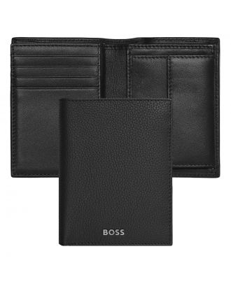 Cartera Hugo Boss Classic Grained Negra con solapa y compartimento para monedas