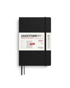 Agenda Leuchtturm1917 2027, planificador semanal con notas, tapa blanda B6+, color negro