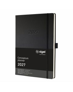 Agenda semanal Sigel Conceptum Pure 2027, formato A4+, tapa dura negra