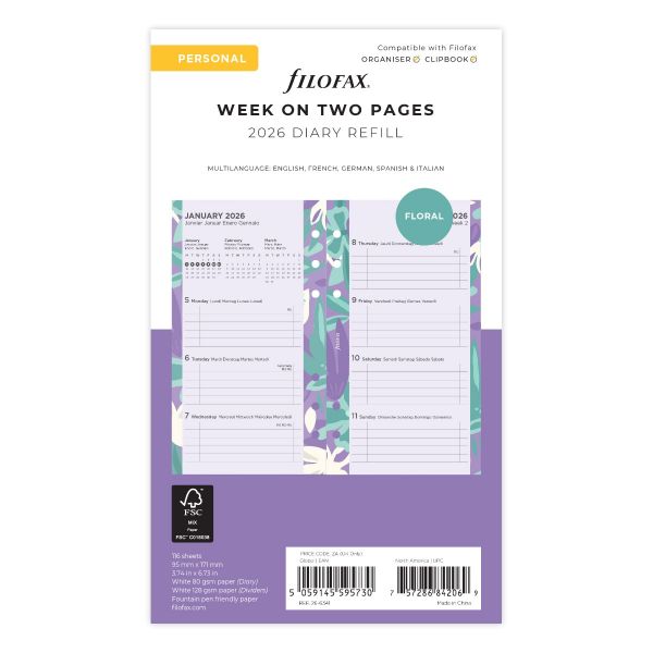 Filofax Personal semana de relleno floral en 2 páginas 2026
