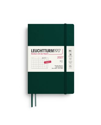 Agenda Leuchtturm1917 2027 – Planificateur mensuel + carnet à couverture souple B6+ vert forêt