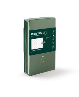 Agenda Leuchtturm1917 2027 – Agenda quotidien et trimestriel à pages pointillées, format de poche A6, lot de 4, « Shades of Green »