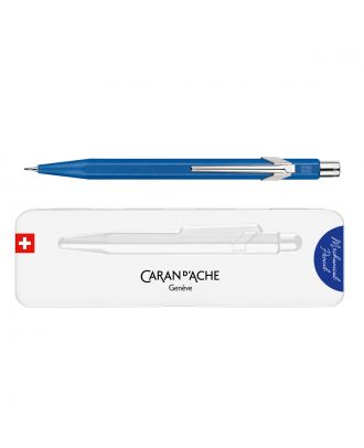 Caran D'Ache 849 Stylo Plume - Pointe M Bleu | Design Hexagonal Aluminium | Style Épuré Et Moderne