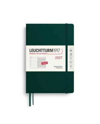 Agenda Leuchtturm1917 2027 : planificateur hebdomadaire avec notes, format Medium A5, couleur Forest Green