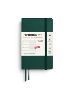 Leuchtturm1917 Agenda 2027 avec planificateur hebdomadaire et notes « Pocket » format A6, couleur Forest Green