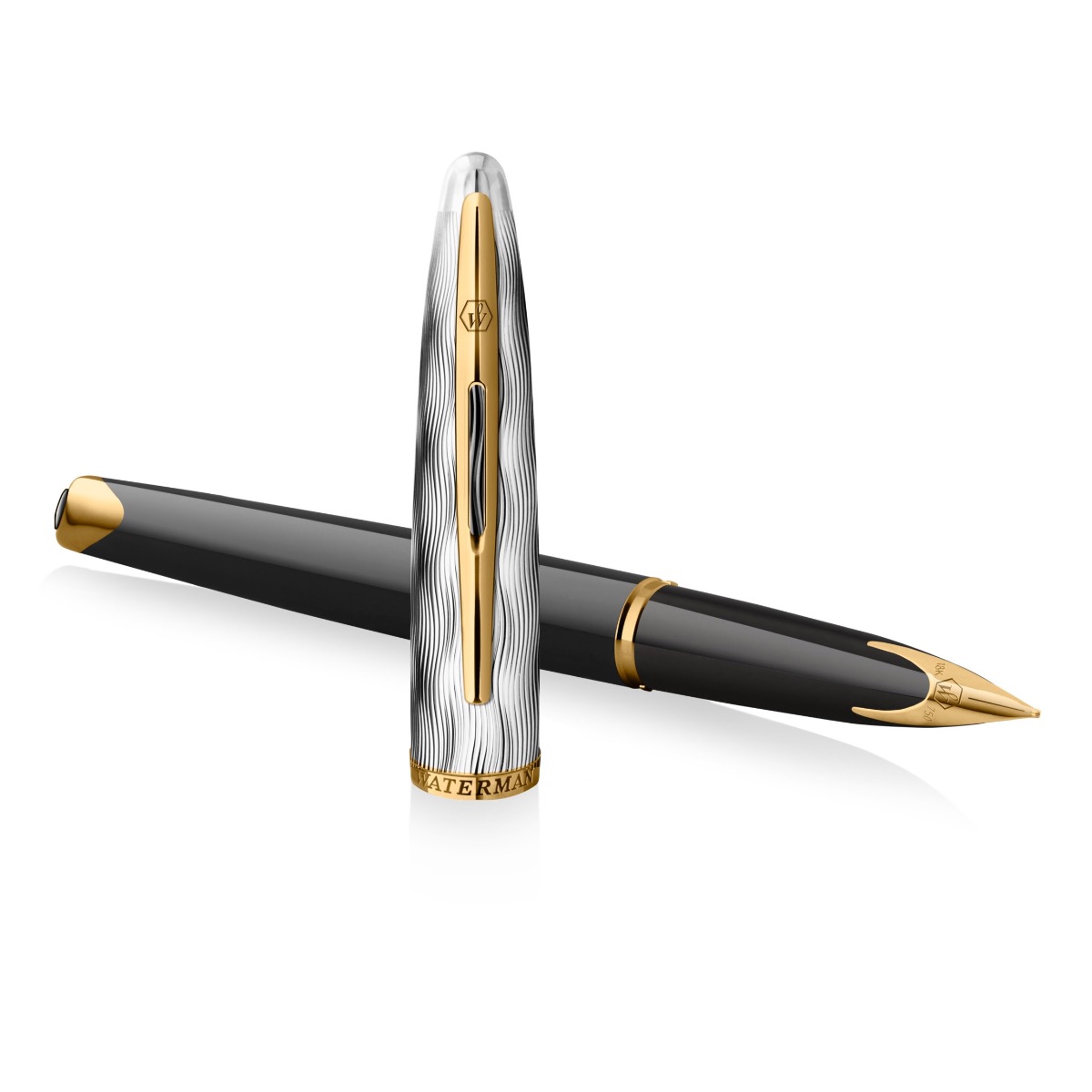 Parure Waterman Carène - Stylo Plume Et Stylo Bille Laqué Noir - Plume Or 18K - Neuf Avec écrin