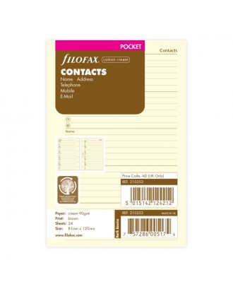 Filofax Vulling Pocket Cotton Cream Adressen