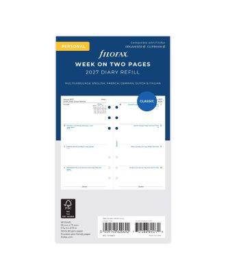 Filofax Diary Refill Week on Two Pages Personal Multilingual 2027
