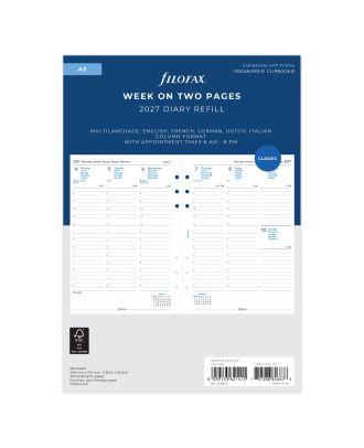 Filofax A5 Vulling Week op 2 Pagina's met Kolommen 2027
