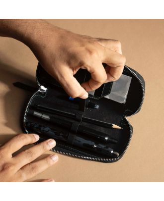 Endless Companion Zwart Lederen Etui 3 Pennen