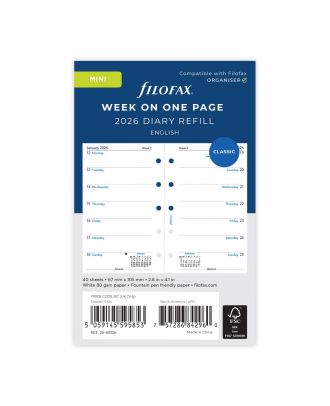 Filofax Mini Week on One Page English Diary 2026