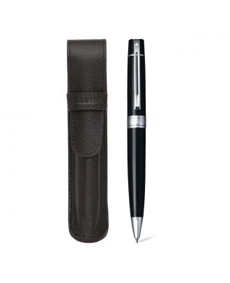Sheaffer 300 Glossy Black Ballpoint Pen with Leather Pen Pouch