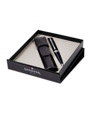 Sheaffer 300 Glossy Black Ballpoint Pen with Leather Pen Pouch