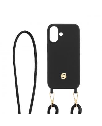Hugo Boss Double B Black & Gold case for iPhone 16 with strap