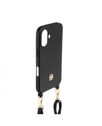 Hugo Boss Double B Black & Gold case for iPhone 16 with strap