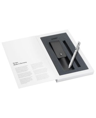 Lamy Logo Brushed Steel Twin Pen with Leather Pen Pouch