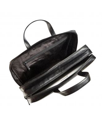 Maverick All Black Leather business bag with laptop sleeve 15'6"