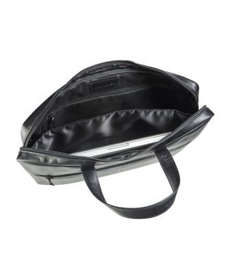 Maverick All Black Leather business bag with laptop sleeve 17"