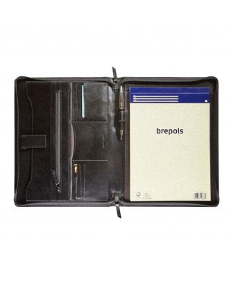 Maverick A4 All Black Leather zippered writing case, including notepad