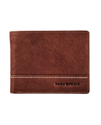 Maverick Rough Gear Compact Cognac Leather Billfold Wallet RFID protection