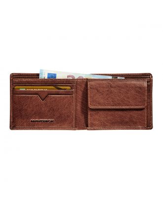 Maverick Rough Gear Compact Cognac Leather Billfold Wallet RFID protection
