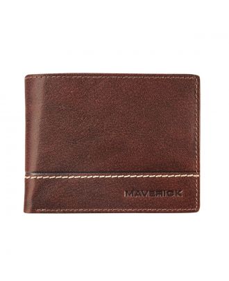 Maverick Rough Gear Compact Cognac Leather Billfold Wallet RFID protection with Zipper