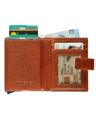Maverick Rough Gear Leather Cognac Super Compact Wallet with Cardprotector RFID protection