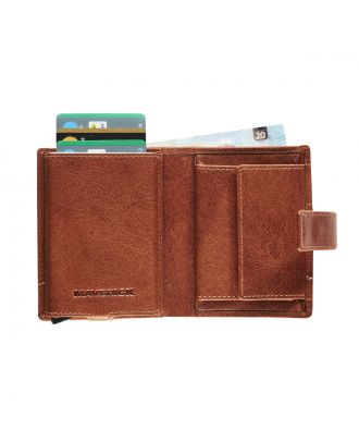 Maverick Rough Gear Compact Cognac Leather Wallet with Cardprotector RFID protection