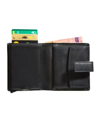 Maverick All Black Compact Leather Wallet with Cardprotector RFID protection