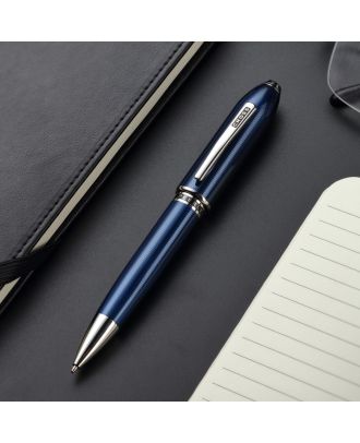 Cross Peerless 125 Polished Translucent Cobalt Blue Engraved Diamond Pattern Ballpoint Pen