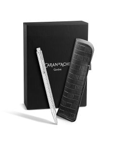 Caran d'Ache Ecridor Damier Grey Silver Ballpoint Pen set with Leather Pen Pouch