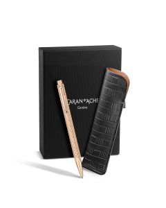 Caran d'Ache Ecridor Damier Rose Gold Ballpoint Pen set with Leather Pen Pouch